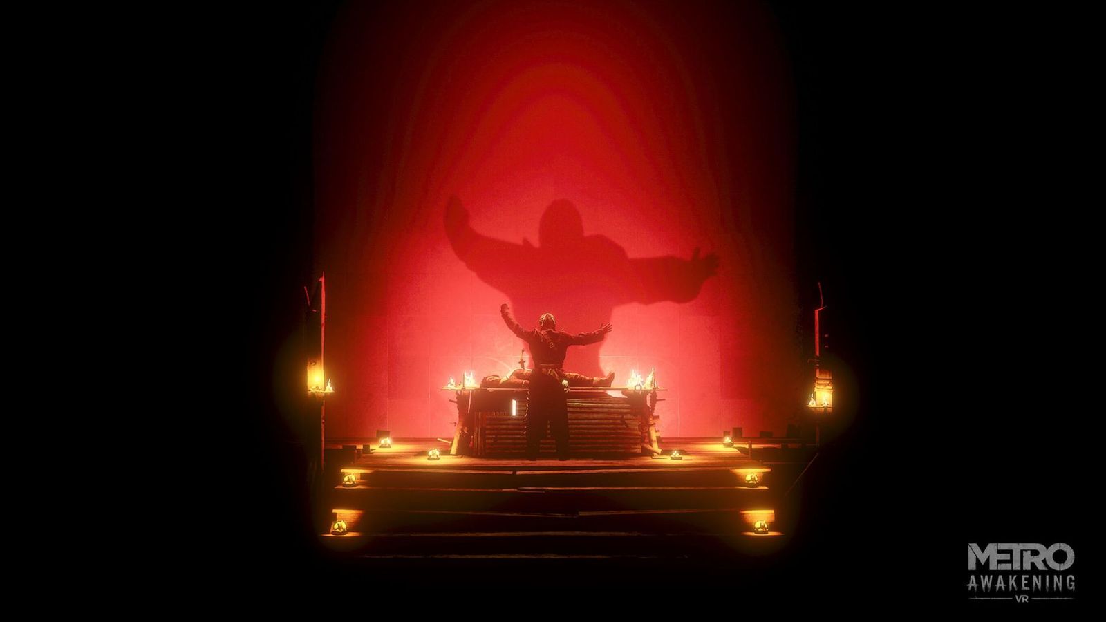 A cultist performing a ritual in Metro Awakening VR