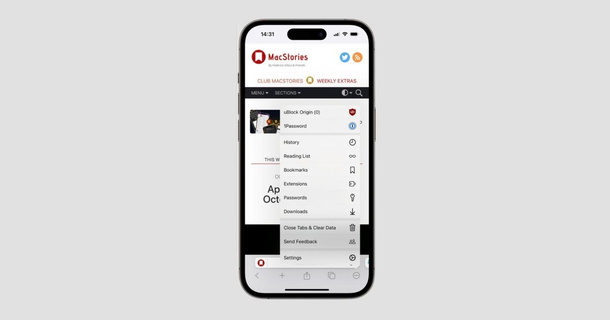 An image of Chrome extensions on iPhone