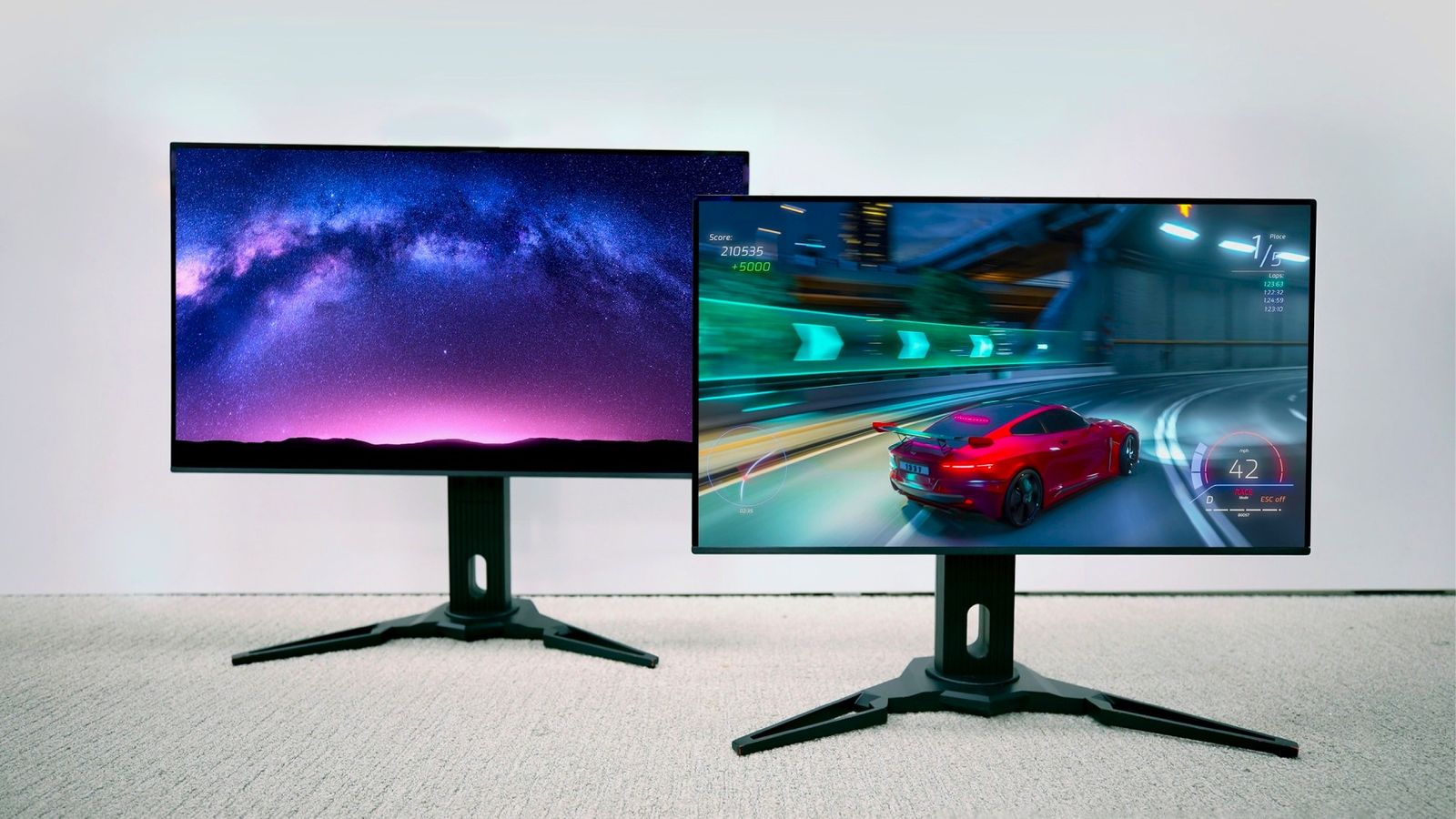 An image of two monitors that use the Samsung QD-OLED Gen 3 panel