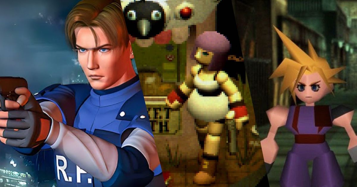 PS1 resident evil 2 Leon Kennedy, the protagonist of Crow Country and Cloud from PS1 Final Fantasy VII