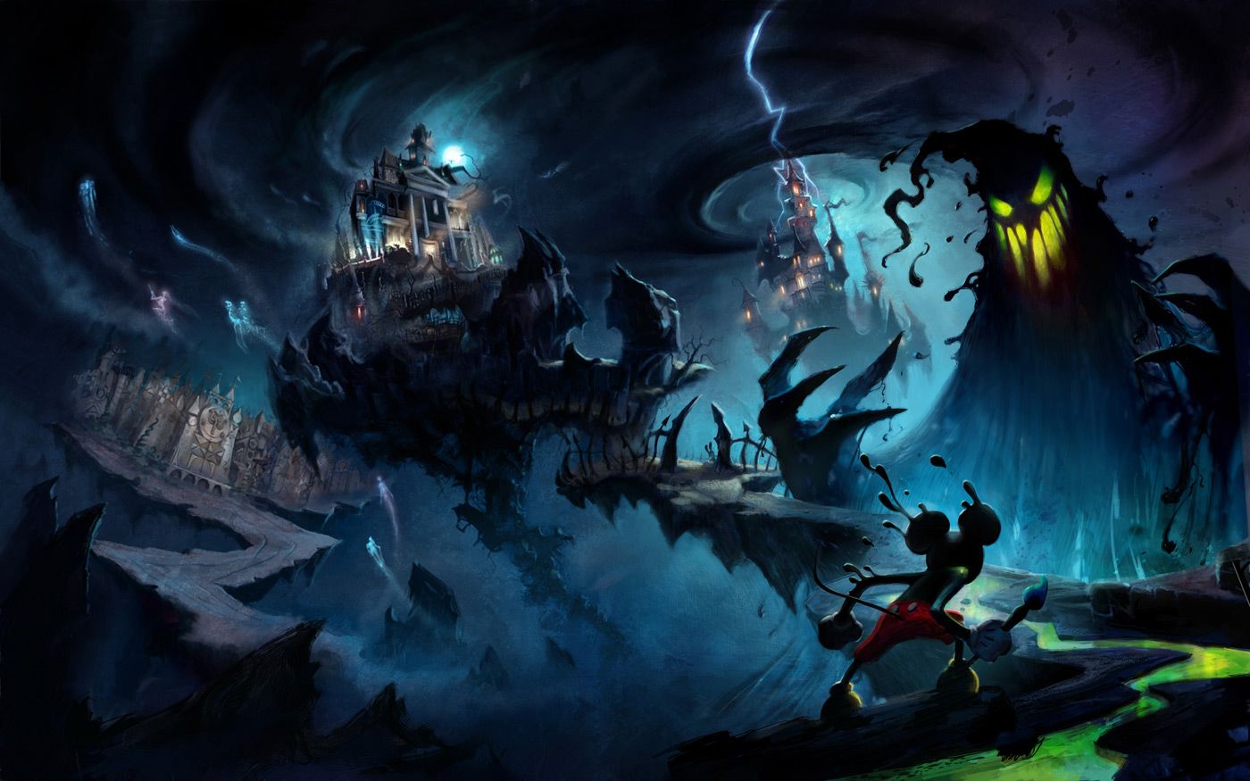 Epic Mickey - Mickey going against a huge black ghost
