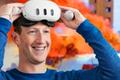 Meta CEO Mark Zuckerberg wearing a Meta Quest 3 in front of a flaming car wreck