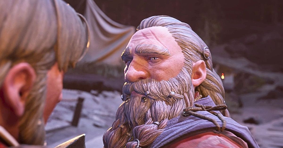 A close-up of Gimli the dwarf from The Lord of the Rings: Return to Moria