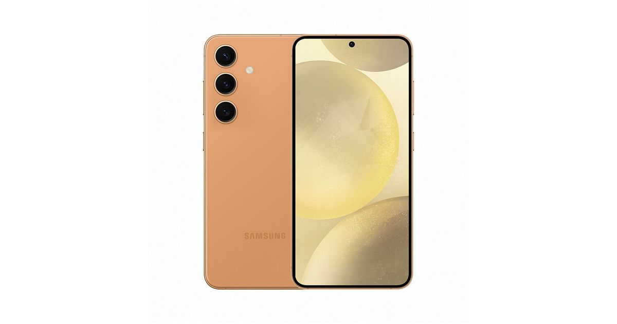 An image of an orange Samsung Galaxy S24 smartphone