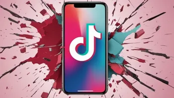 TikTok Logo on an iPhone screen in front of a breaking wall