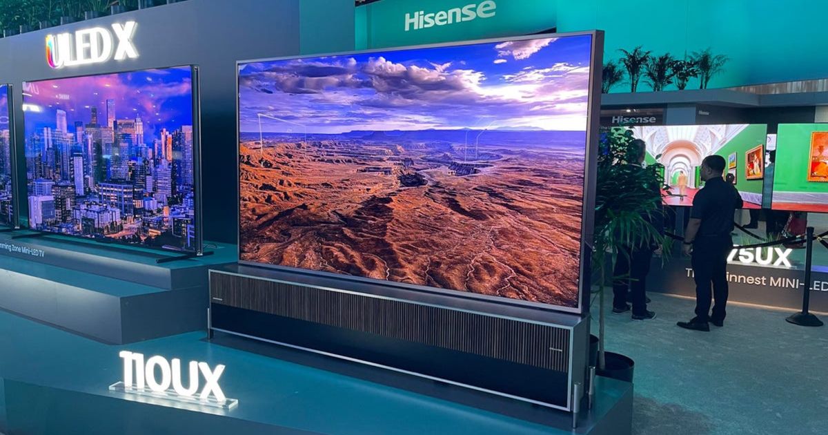 An image of the Hisense 110UX Mini-LED TV at the CES 2024 event
