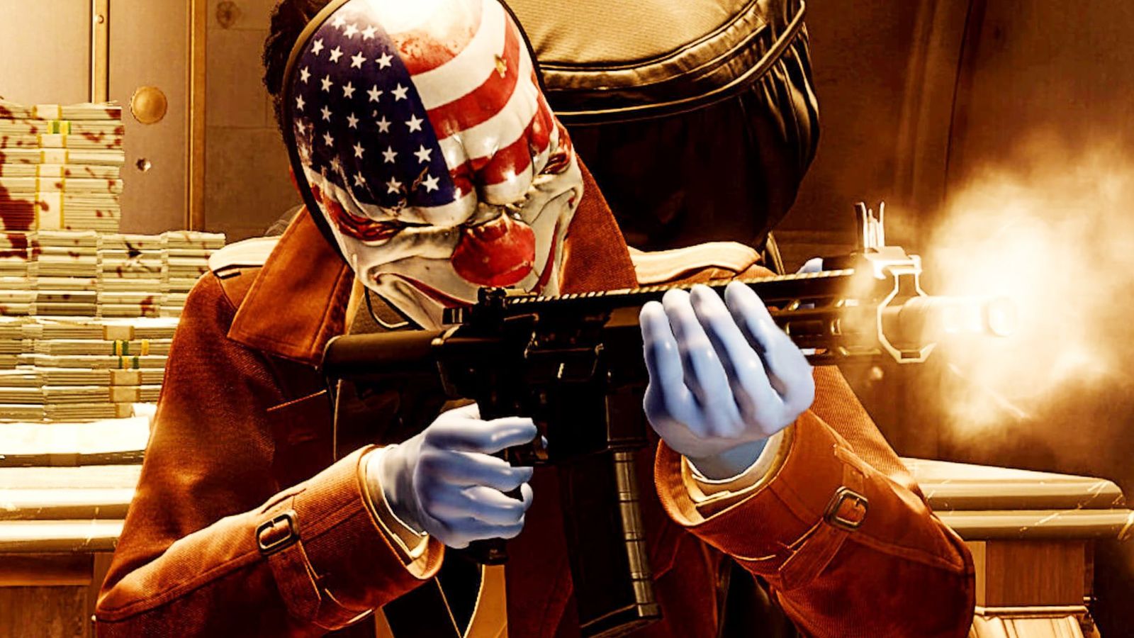 Payday 3 is unplayable on PS5 - a heist character firing an assault rifle in a vault 