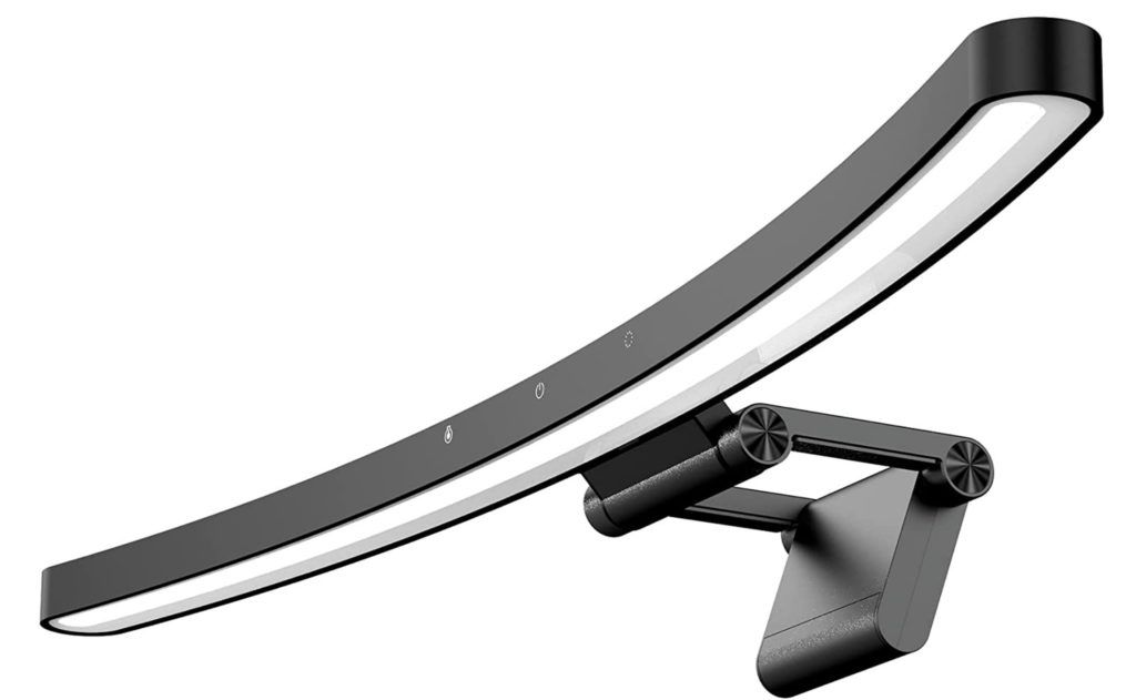 A black curved monitor light bar.
