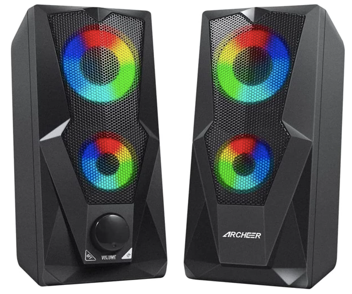 Archeer product image black Dual-Channel Desktop Speakers with LED RGB lighting.