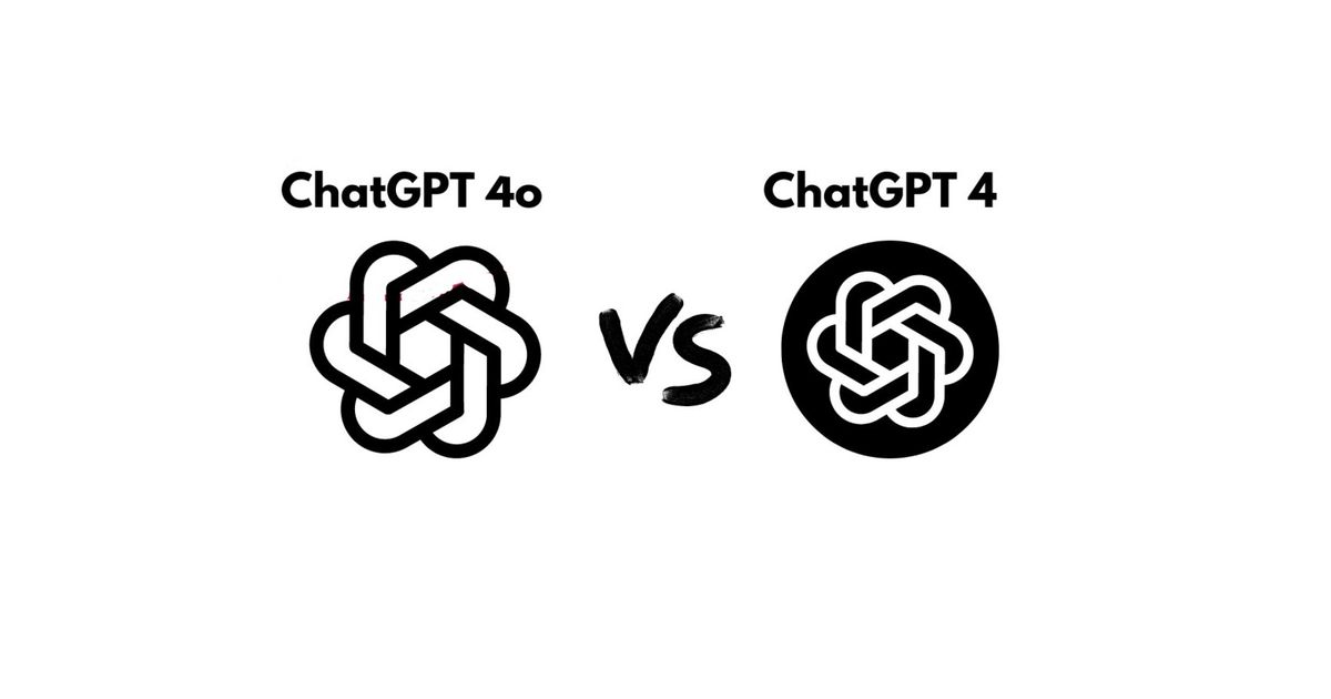 An image that reads "ChatGPT-4 vs ChatGPT-4o" with logos of Open AI