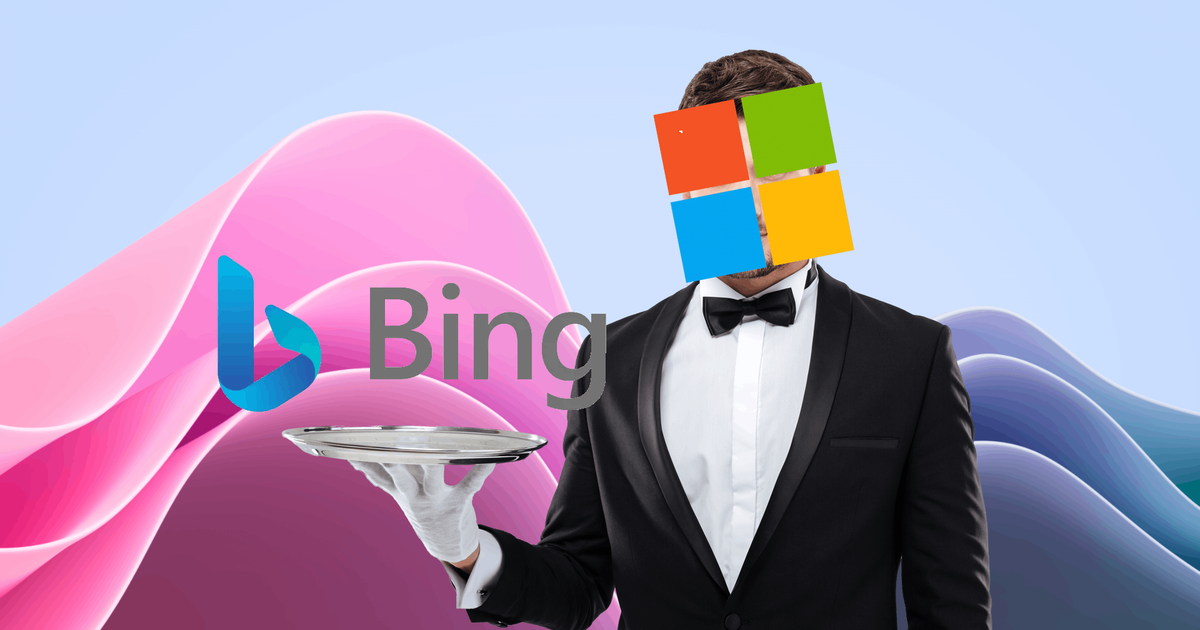Microsoft logo waiter serving bing on plate