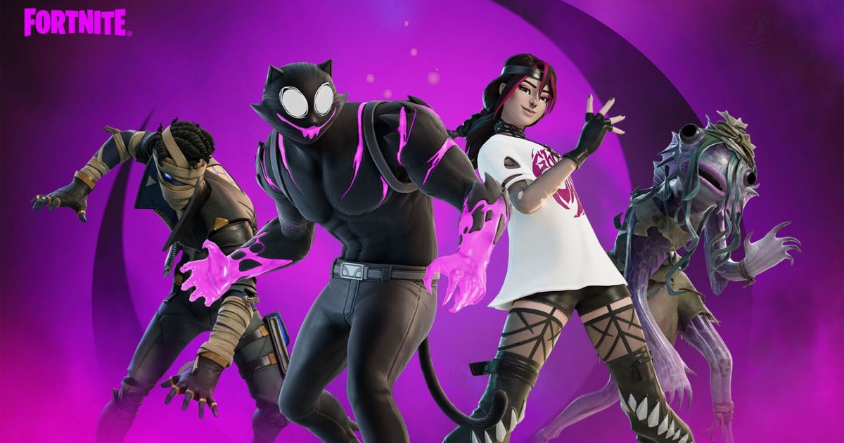 An image with four Fortnite characters posing