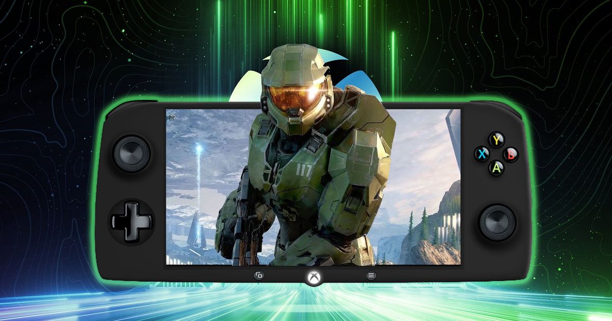 Xbox Series Portable handheld console showing Master Chief from Halo Infinite on the front