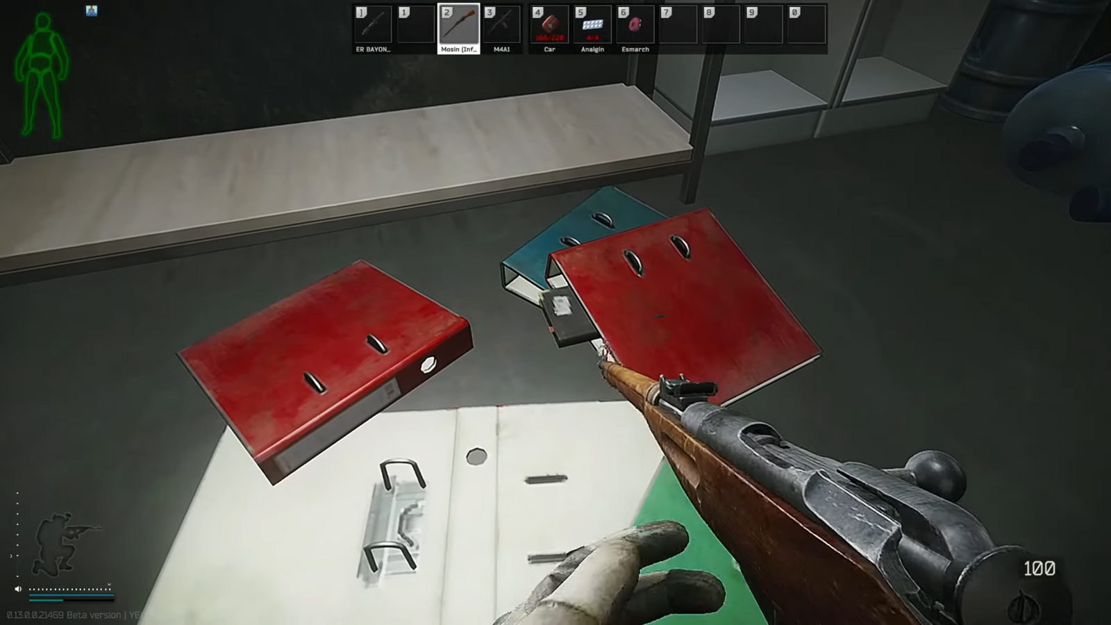 Audit journal between red folders on the floor in Escape from Tarkov.