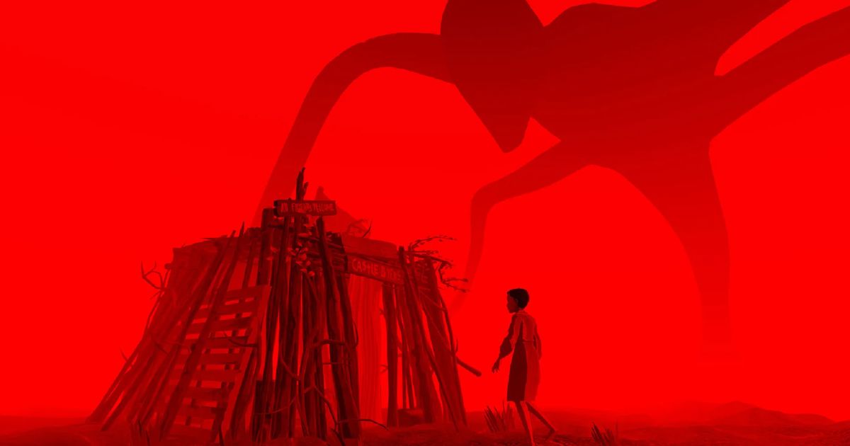 Stranger Things VR screenshot on red background