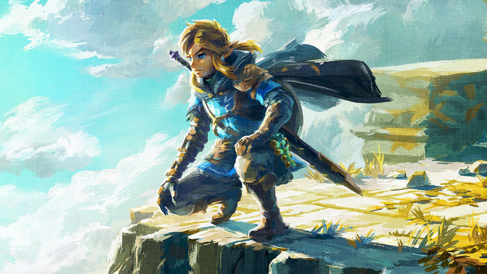 legend of zelda tears of the kingdom switch oled model leaked link looks down as he gets ready for adventure