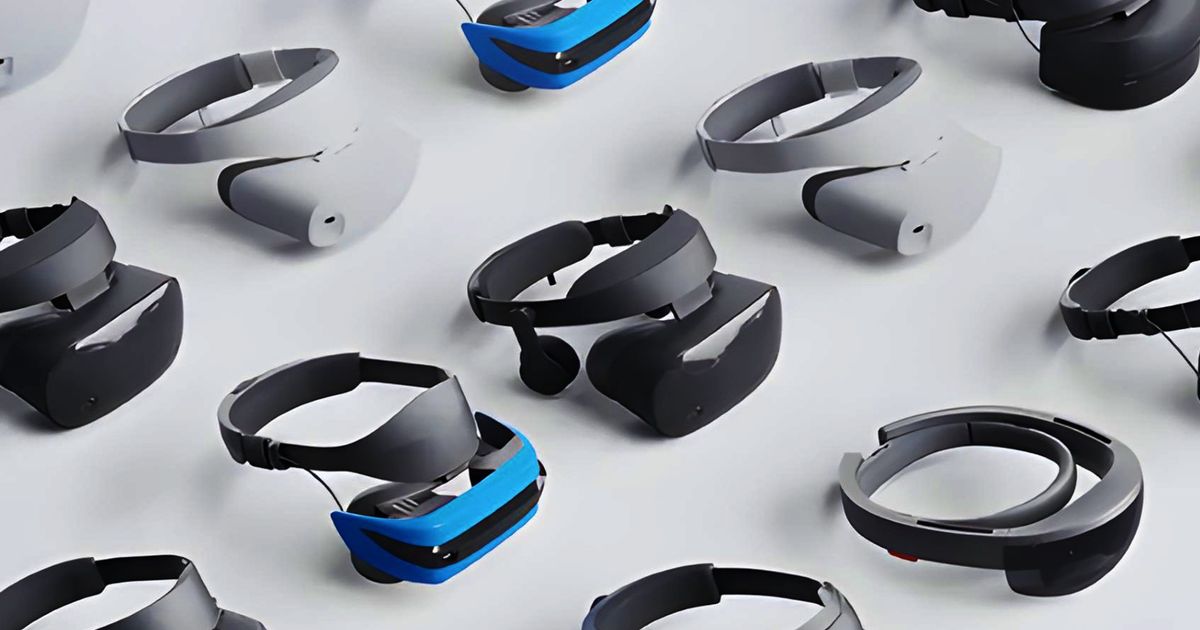 A range of Windows Mixed Reality VR headsets arranged in rows