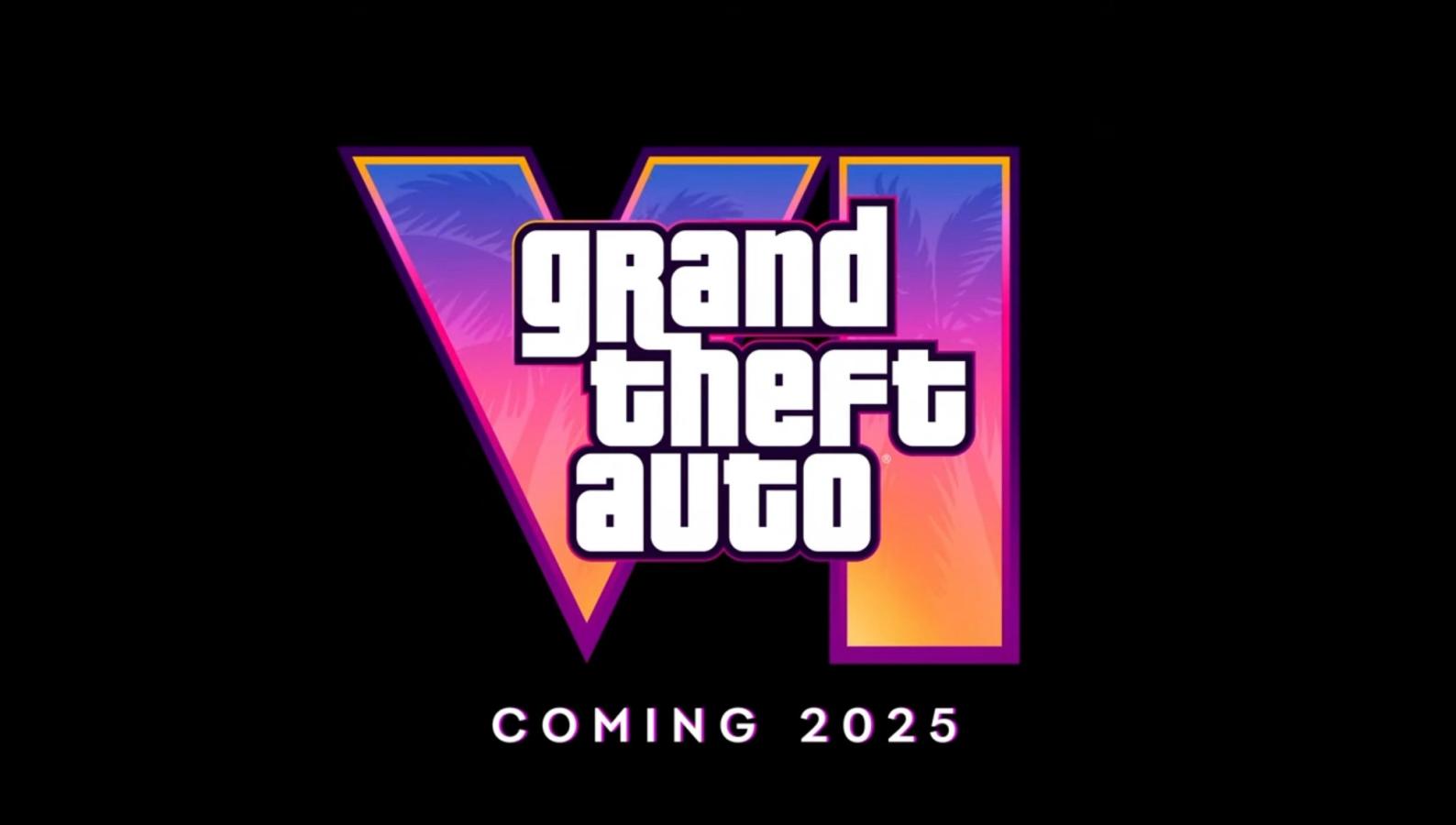 Screengrab from the GTA 6 trailer showing the GTA VI logo and the words "coming 2025"