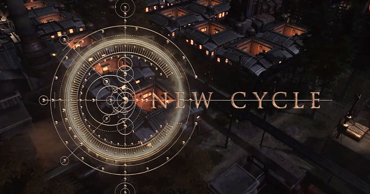 The logo for New Cycle with a city in the background