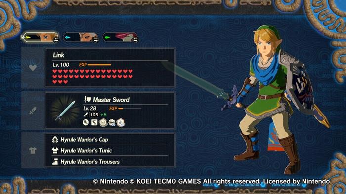 Best Zelda Game that aren't tears of the kingdom - Hyrule Warriors menu showing Link holding a sword