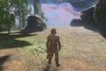 Enshrouded player standing in grass with rocks and trees in background
