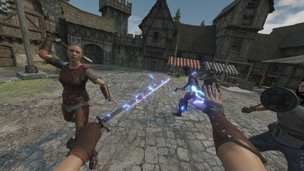 A first-person view of a mage in Blade & Sorcery casting a spell