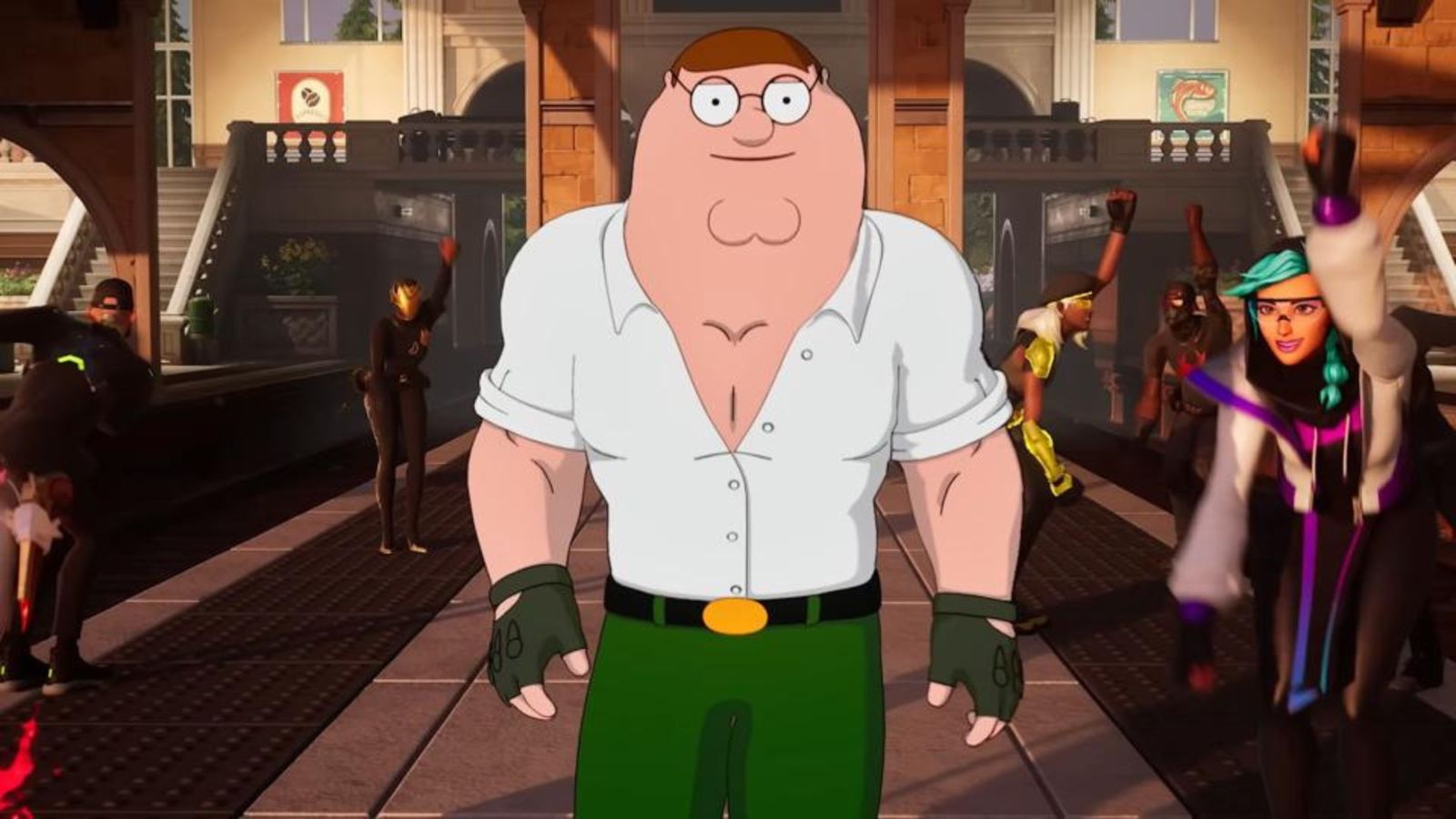 A strong-looking Peter Griffin from Family Guy in Fortnite