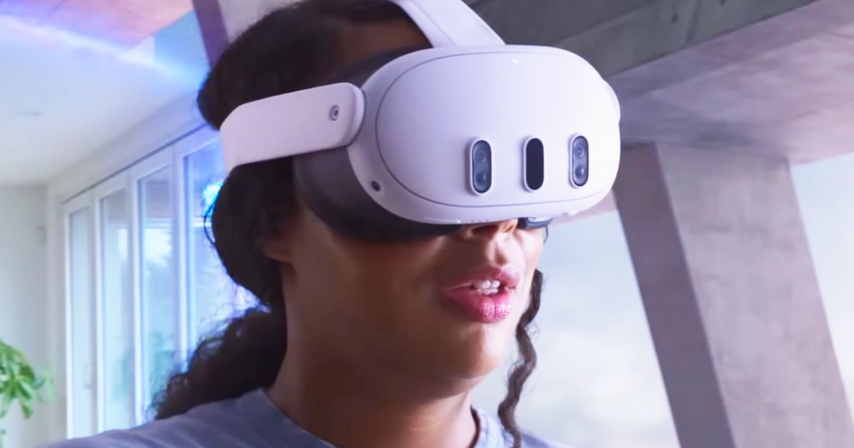 A girl wearing Meta Quest VR headset