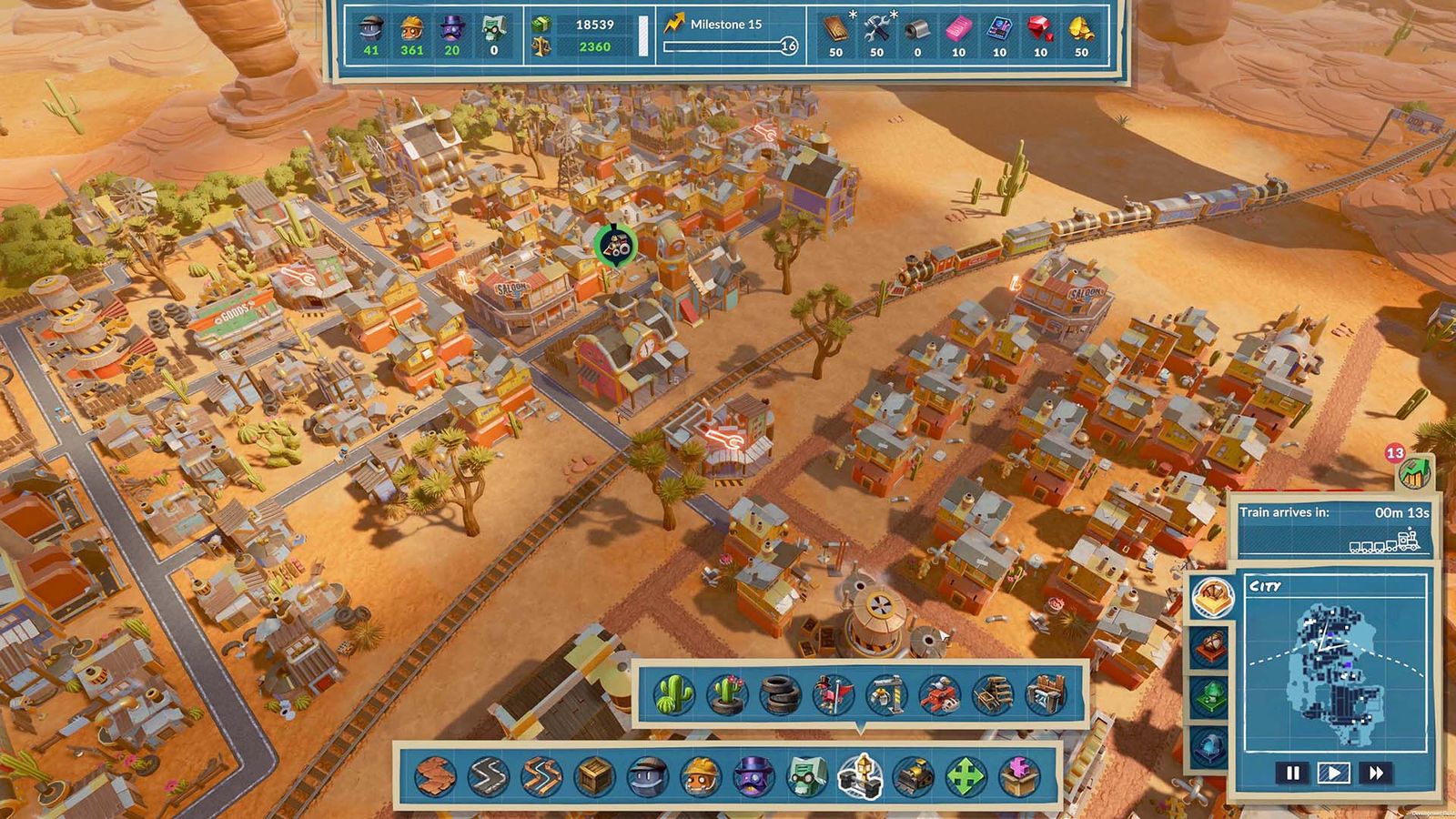 Screenshot of a built-up city in SteamWorld Build