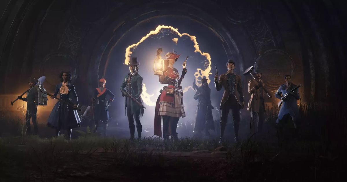 Nightingale characters standing in front of glowing portal