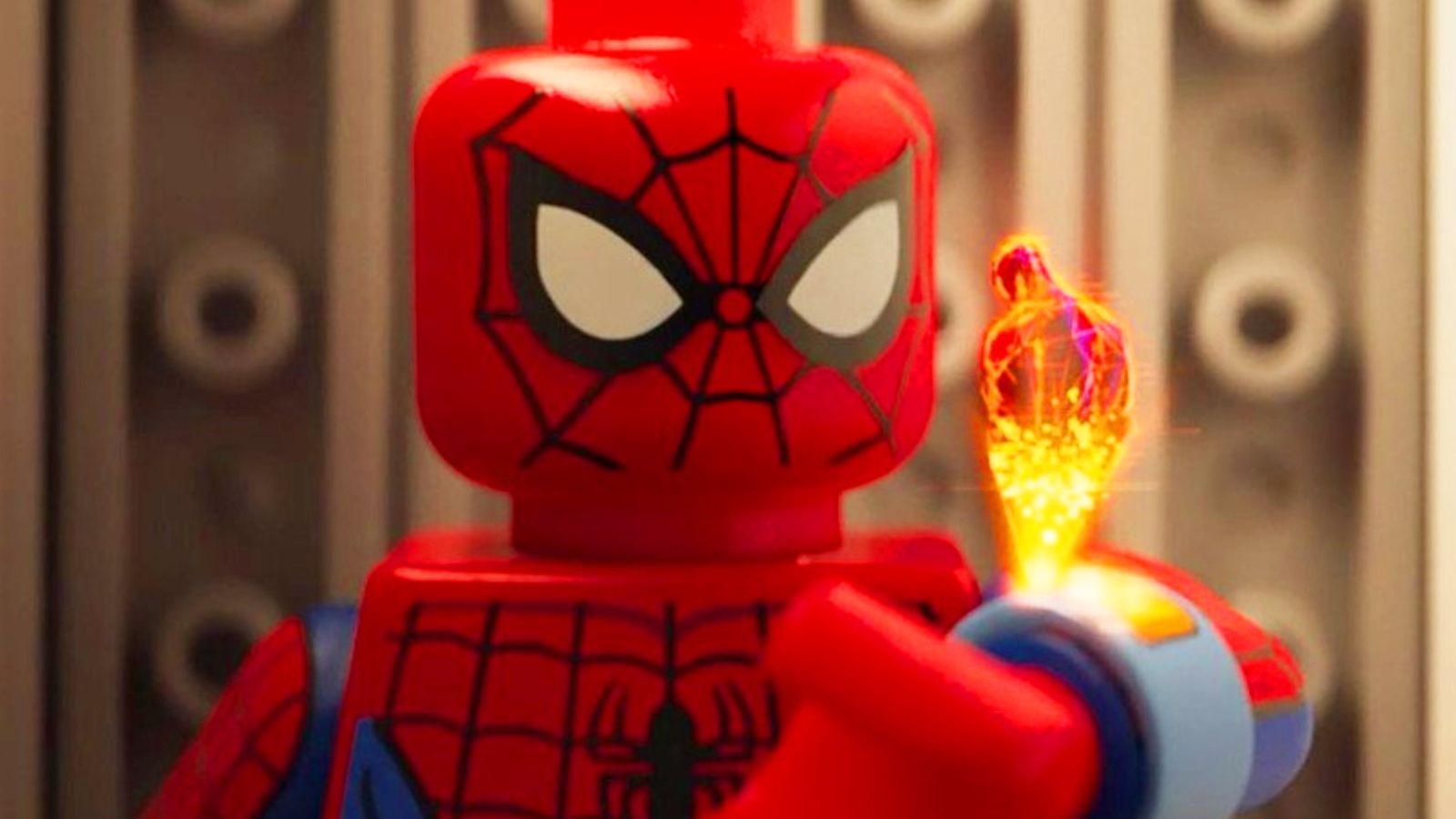 LEGO Spider-Man talking to a hologram Miguel O’Hara in Across