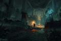 lord of the rings return to moria dwarf exploring the caverns with torch