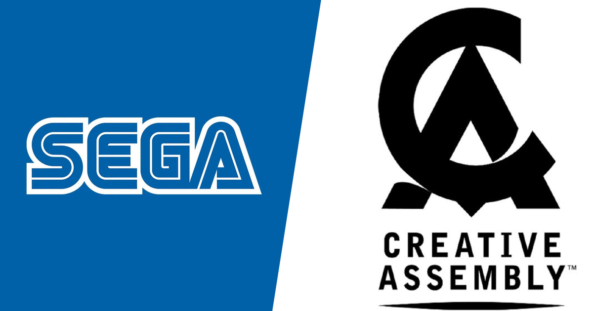 blue sega logo on left with black creative assembly logo on right