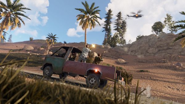A rusty vehicle is shot at from a helicopter - Rust game