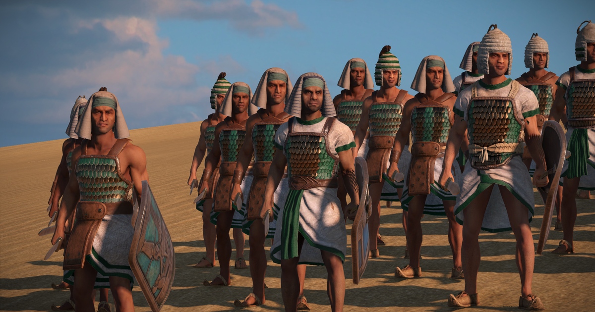 Total War: Pharaoh unit tier list - Egyptian warriors standing in the desert