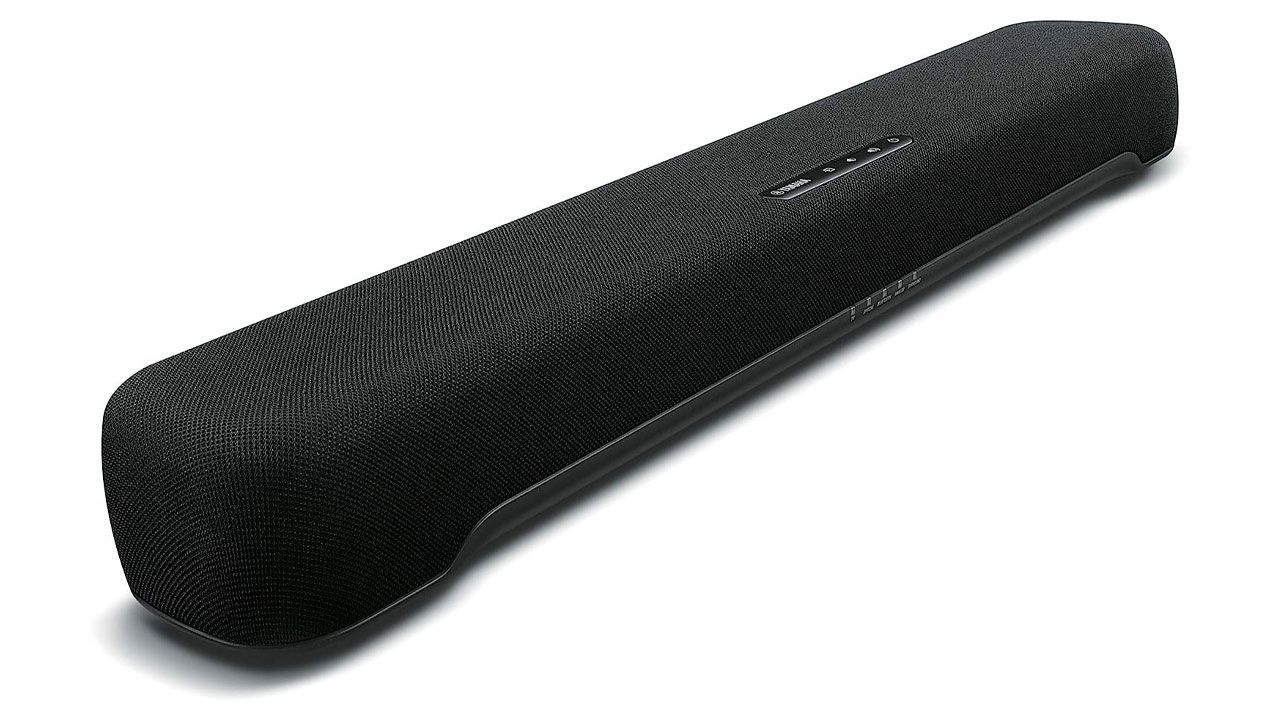 Yamaha SR-C20A product image of long, black soundbar speaker with control buttons on the top.