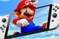 Mario jumping out of the Nintendo Switch in the mushroom kingdom 