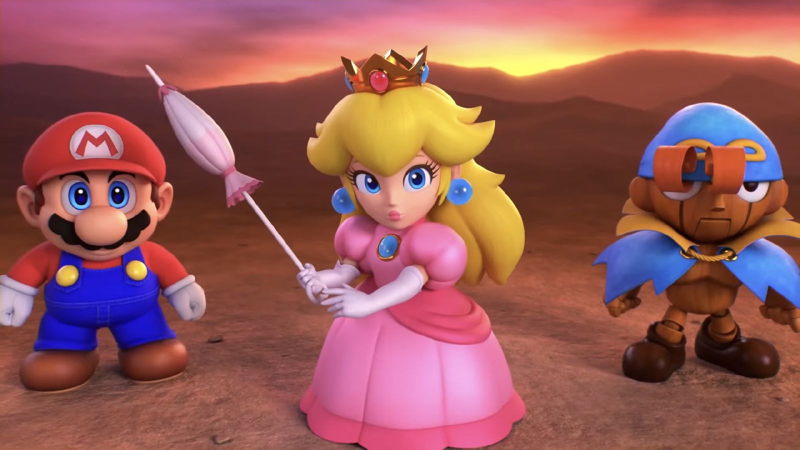 Super Mario RPG Remake - Mario, Princess Peach and Geno standing together ready for battle