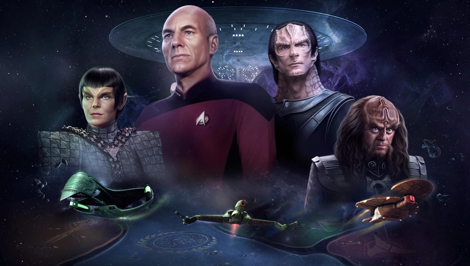 Key art for Star Trek Infinite featuring several characters from the show