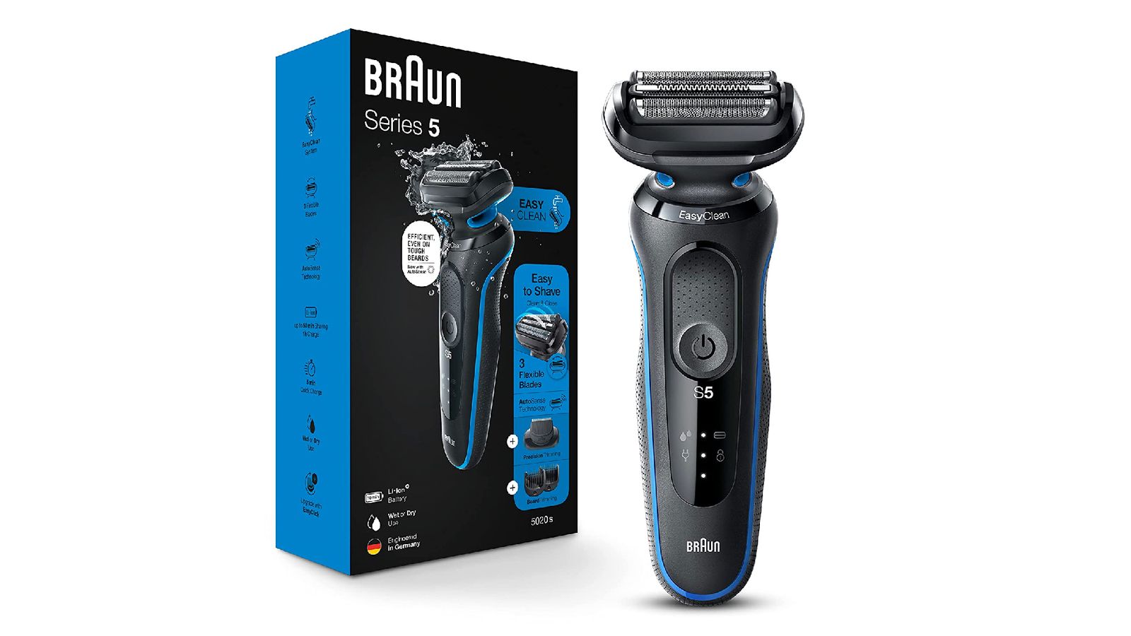 Best tech gift ideas - Braun product image of a blue and black electric razor.