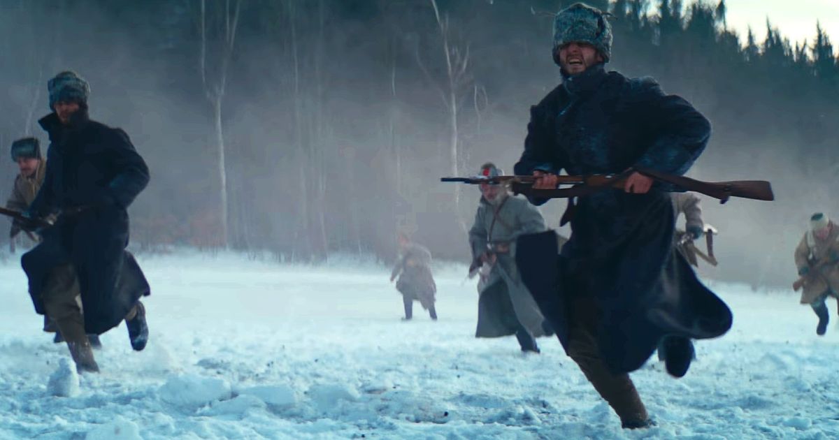 Last Train Home - soldiers running through snow carrying rifles