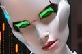 ai is replacing voice actors a female android with freen eyes and pink lips