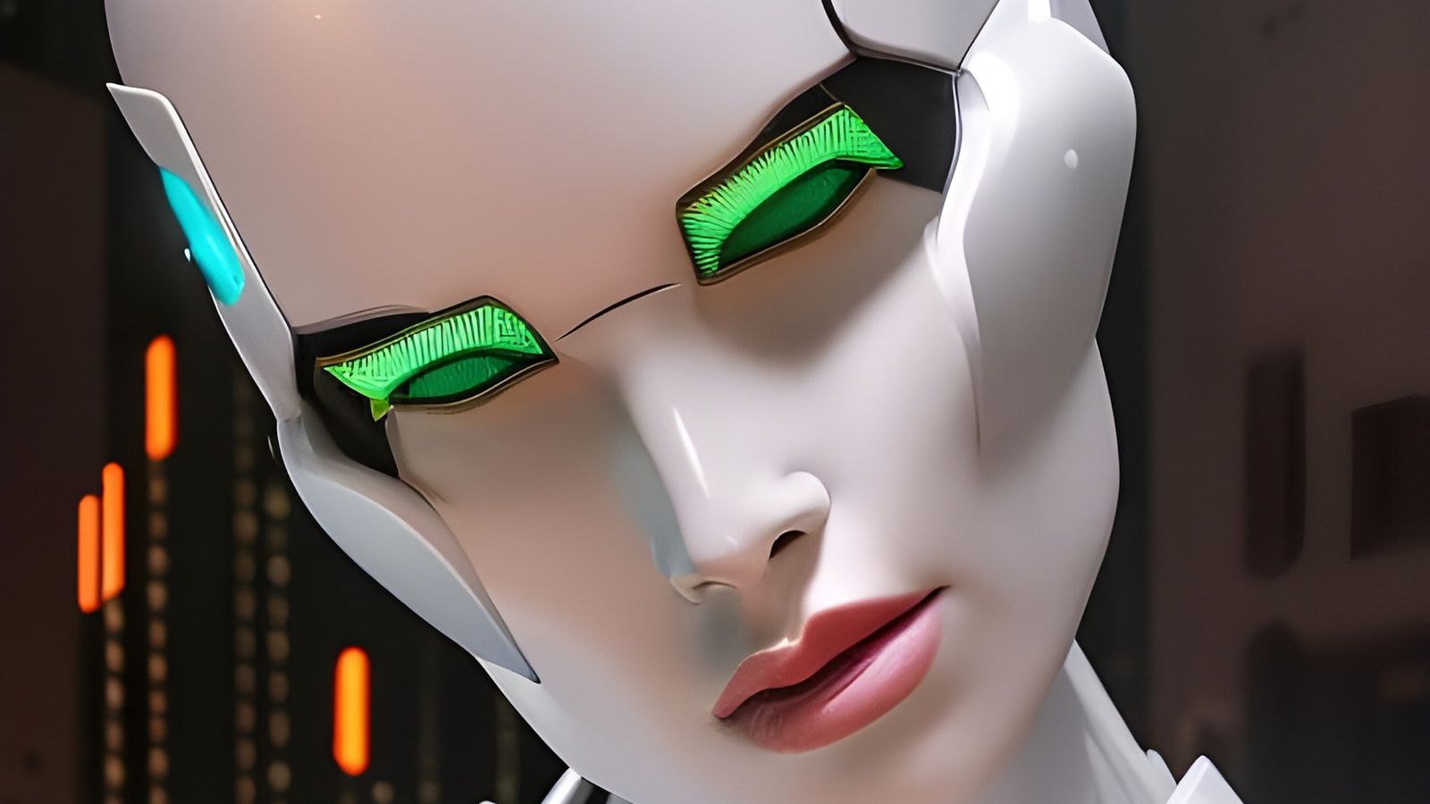 ai is replacing voice actors a female android with freen eyes and pink lips