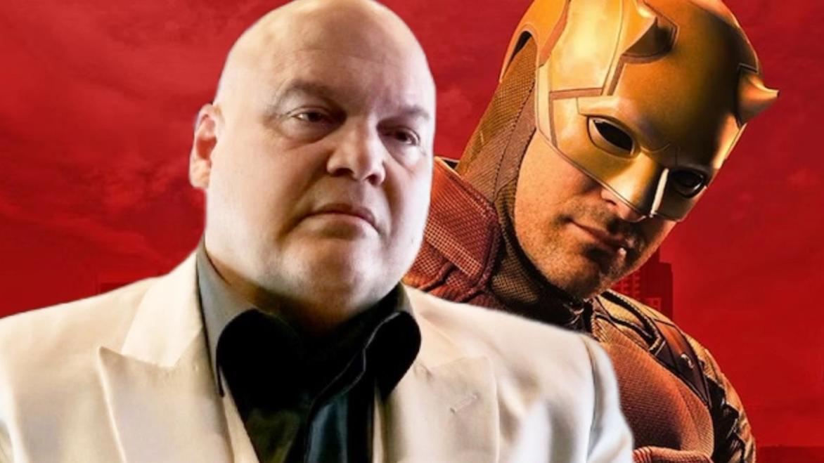 An image of Kingpin next to the Daredevil:Born Again suit of Matt Murdoch 