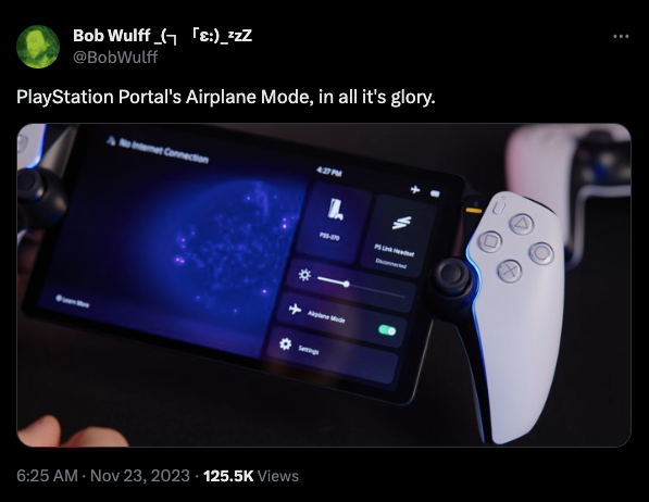 Someone demonstrating the PlayStation Portal's useless airplane mode
