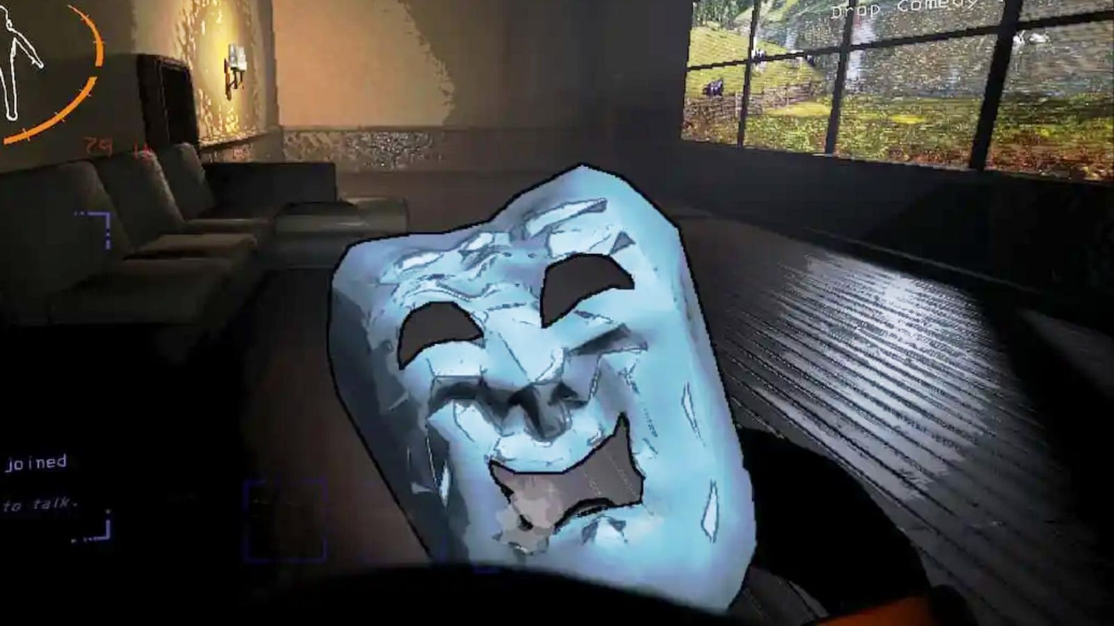 A player holding a Dramatic Mask