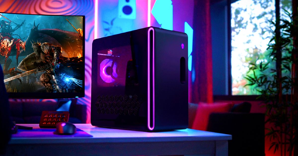 An Alienware Aurora R16 in a room filled with LED lights