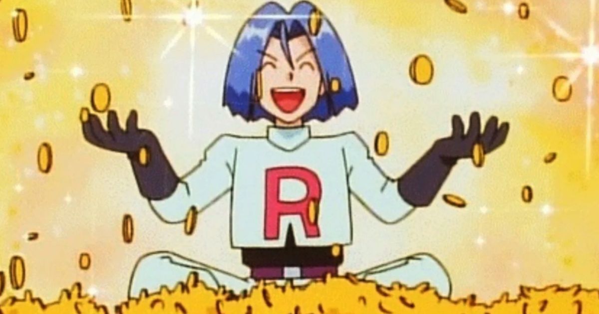 James from Team Rocket jumping in money after his Pokémon NFT scam worked out