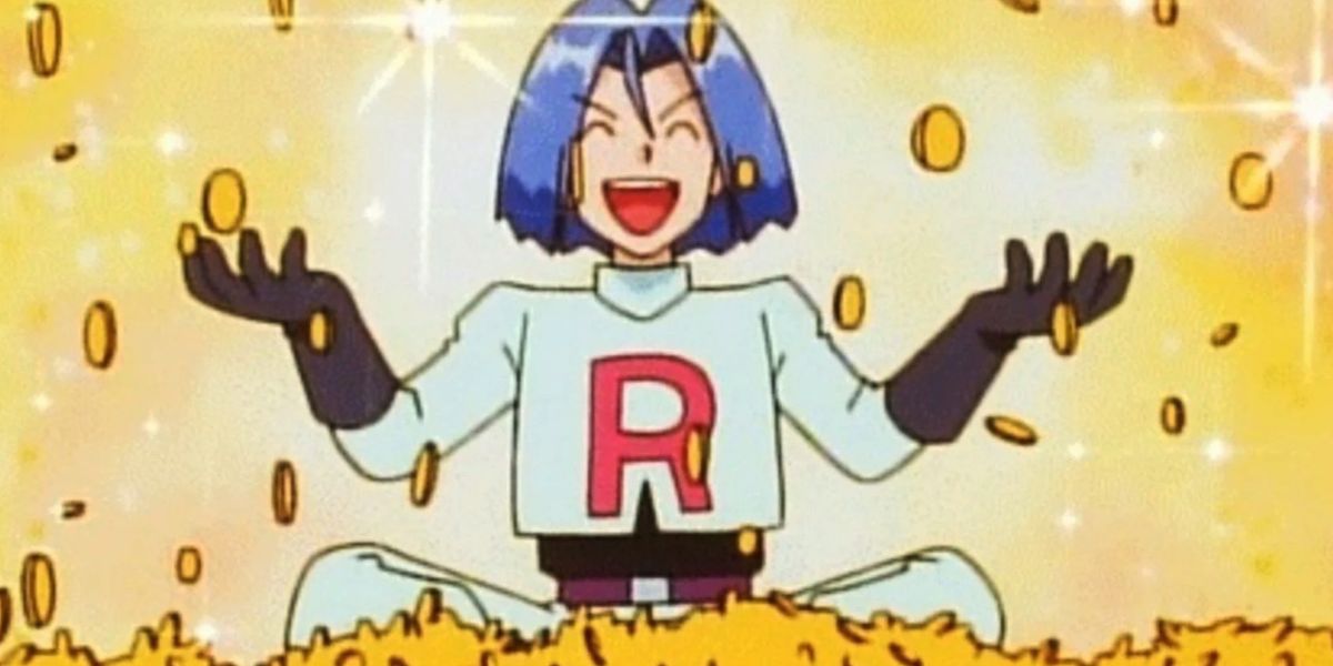 James from Team Rocket jumping in money after his Pokémon NFT scam worked out