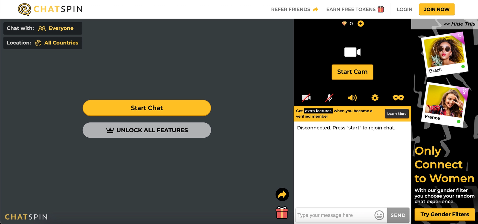 An image of the Chatspin website which is one of the best Omegle alternatives